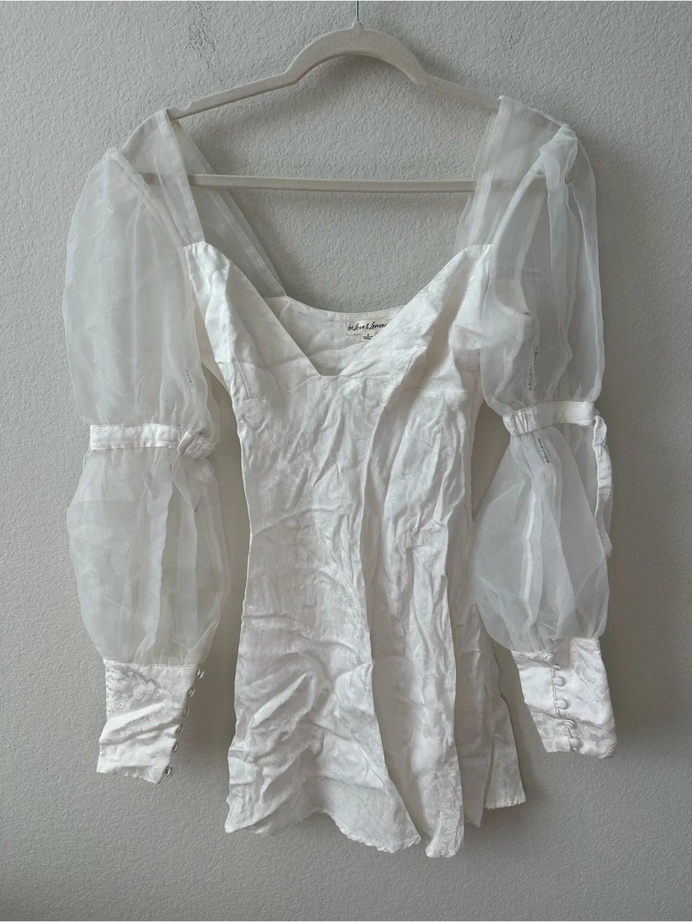 For Love & Lemons Gabrielle Puff Sleeve Mini Dress White SZ S - Picture 2 of 8